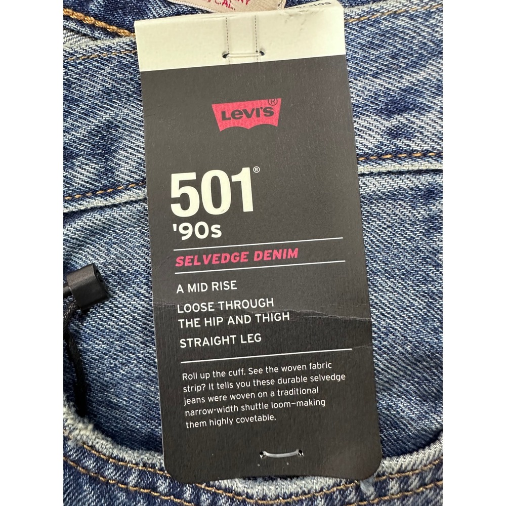 Levis 501 90s Selvedge Denim Jeans Womens 28x30 Blue Straight Leg A1959-0063 NWT - Picture 8 of 16